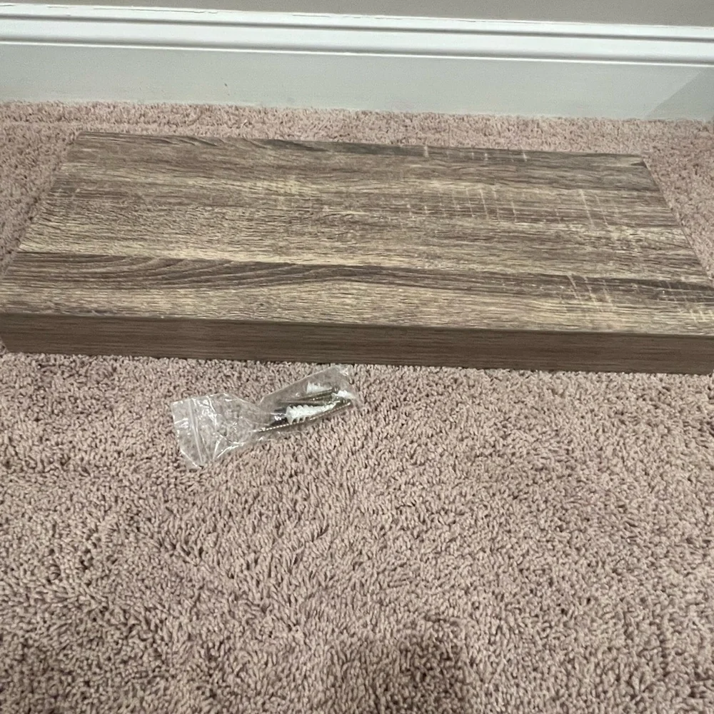New in box rustic wood floating shelf 24 x 20x 2 hidden bracket rustic wood